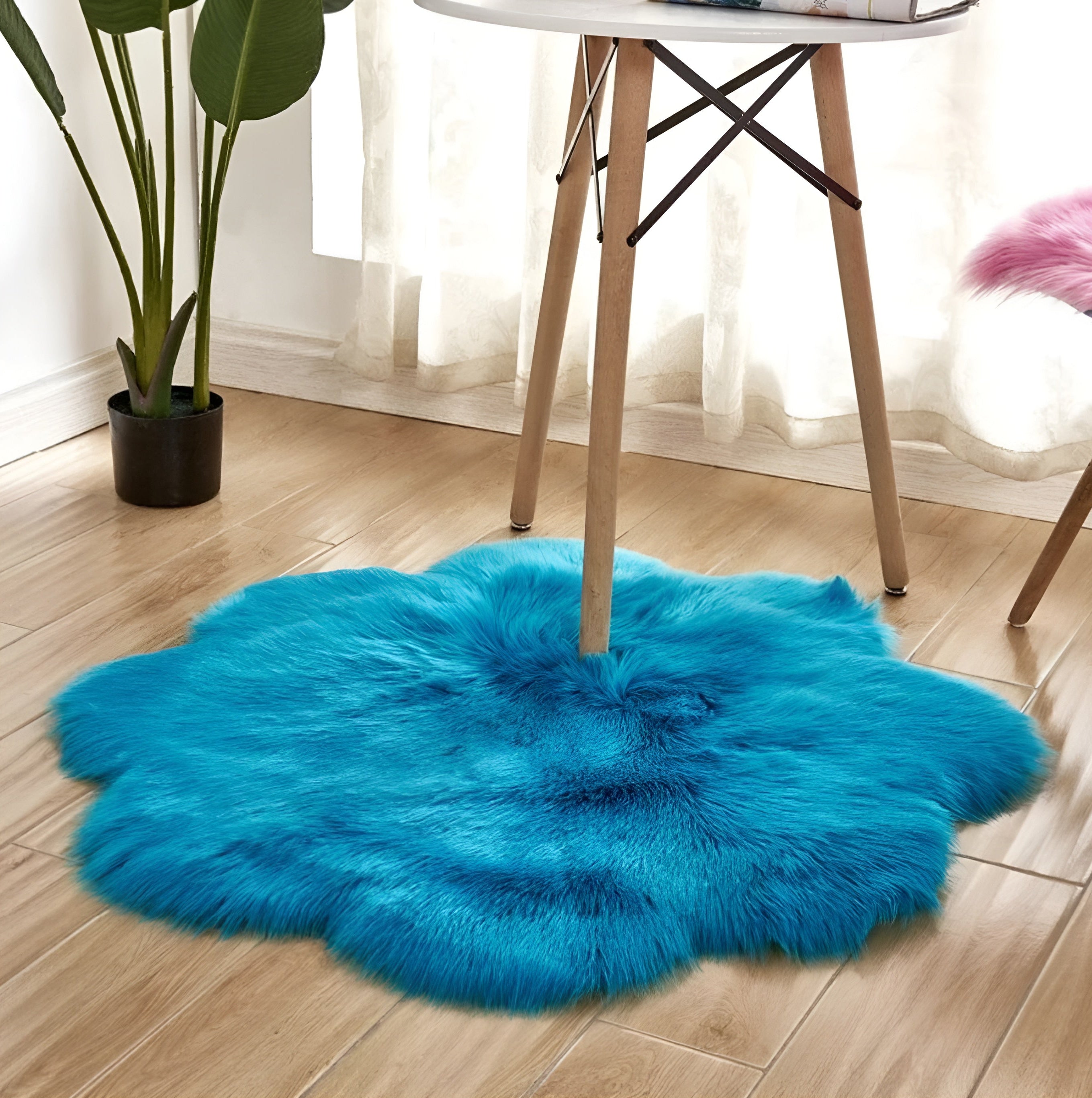 Faux Fur Plush Floor Rug - Floral Minimalist