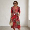 Women's Abstract V-Neck Short Sleeve Midi Dress - Casual Summer Wear