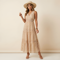 Women's V-Neck Swiss Dot Maxi Dress - Beach Vacation