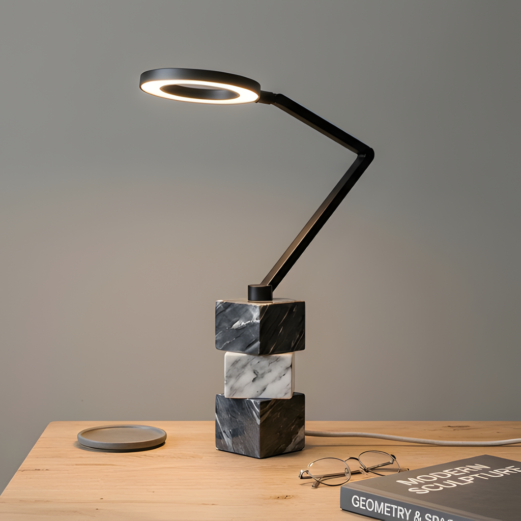 Modern Marble and Black LED Desk Lamp