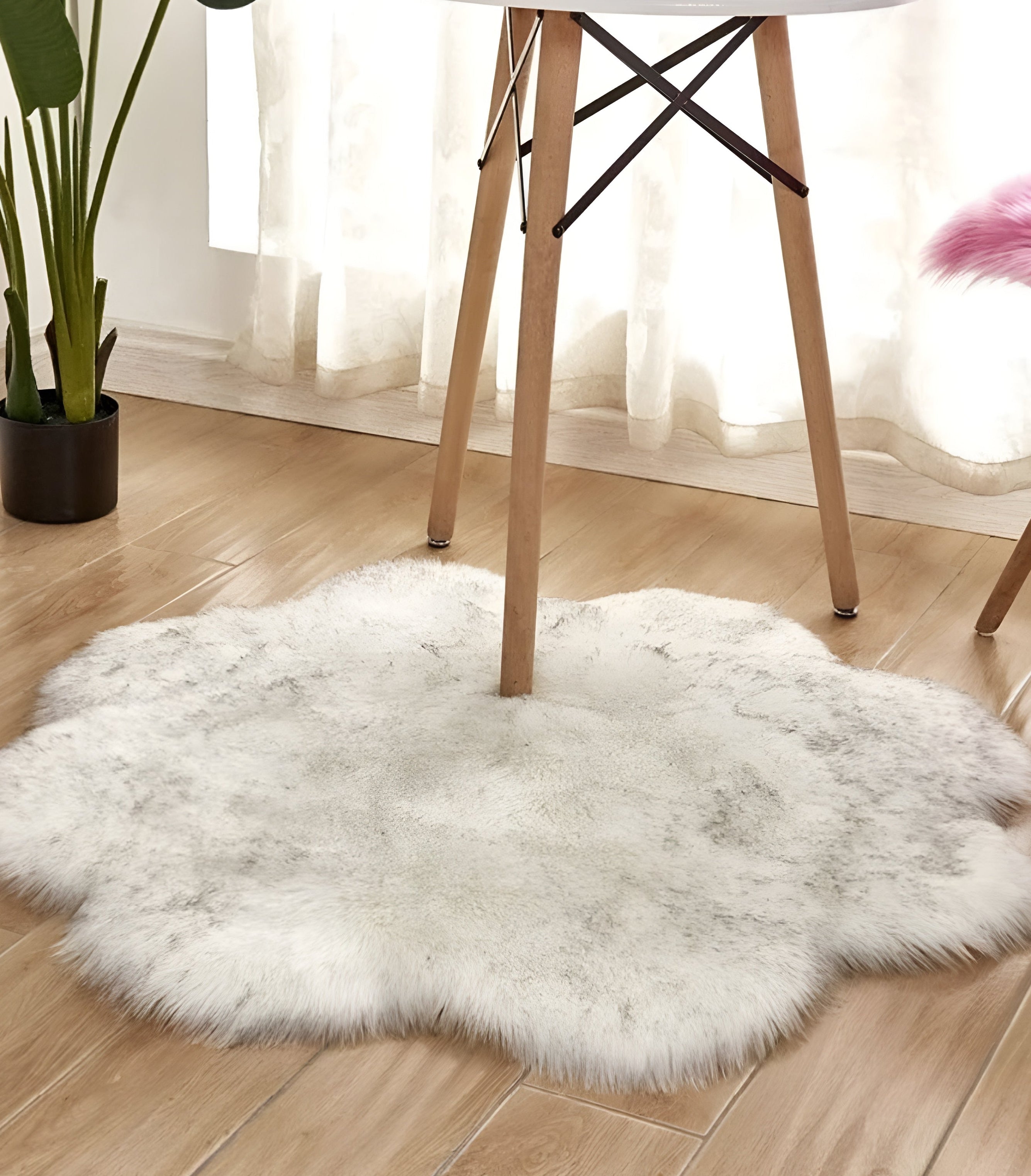 Faux Fur Plush Floor Rug - Floral Minimalist