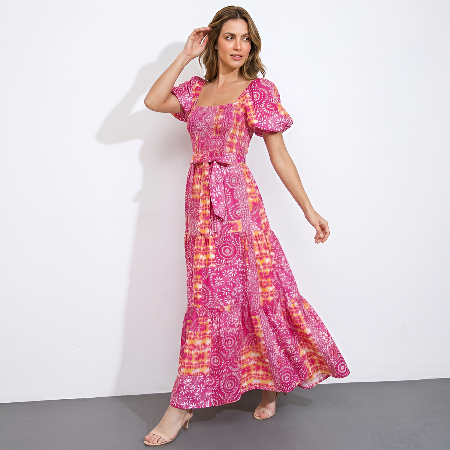 Women's Square Neck Flutter Sleeve Floral Maxi Dress - Casual Wear