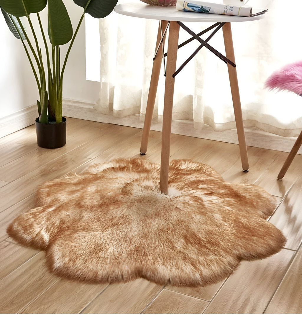 Faux Fur Plush Floor Rug - Floral Minimalist