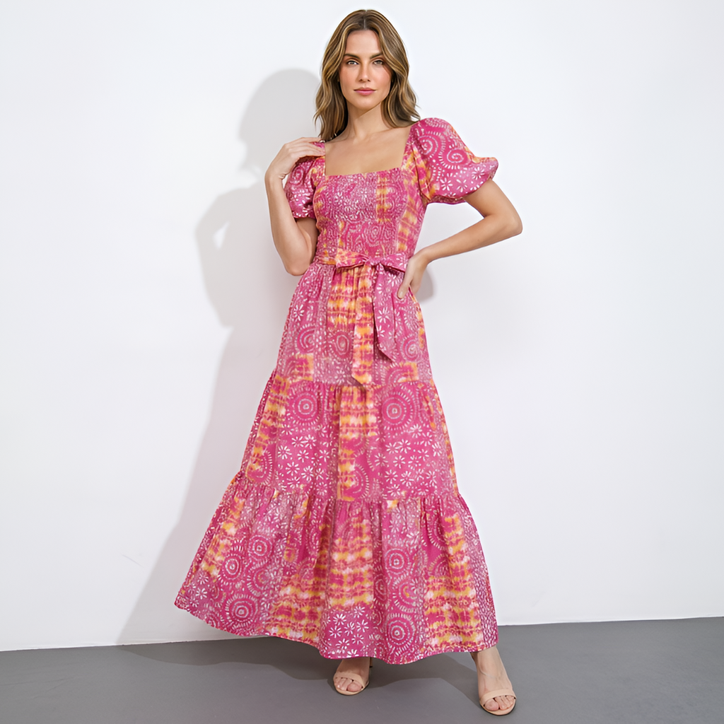 Women's Square Neck Flutter Sleeve Floral Maxi Dress - Casual Wear