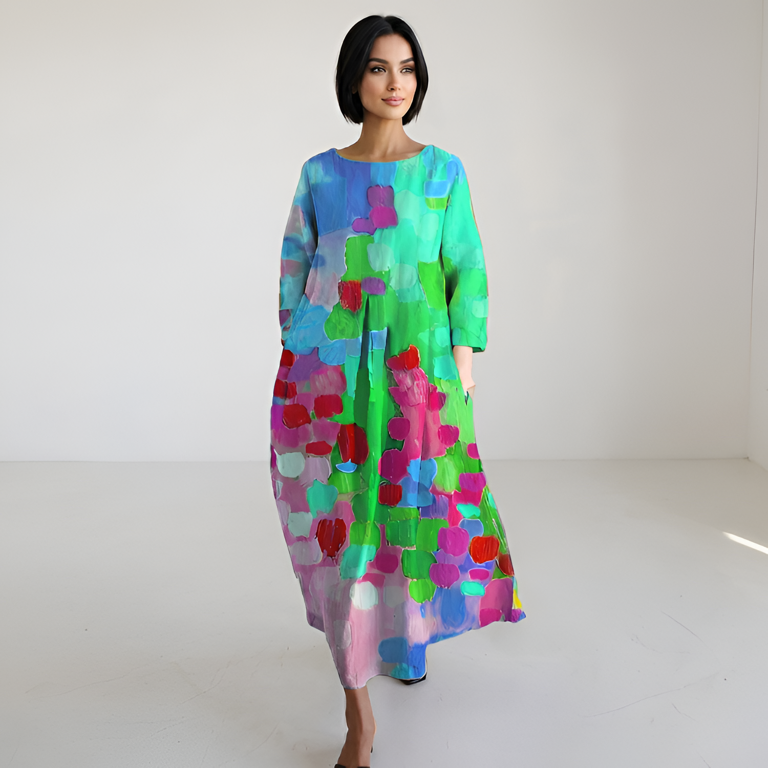 Women's Floral Crew Neck Maxi Dress - Coastal Dinners