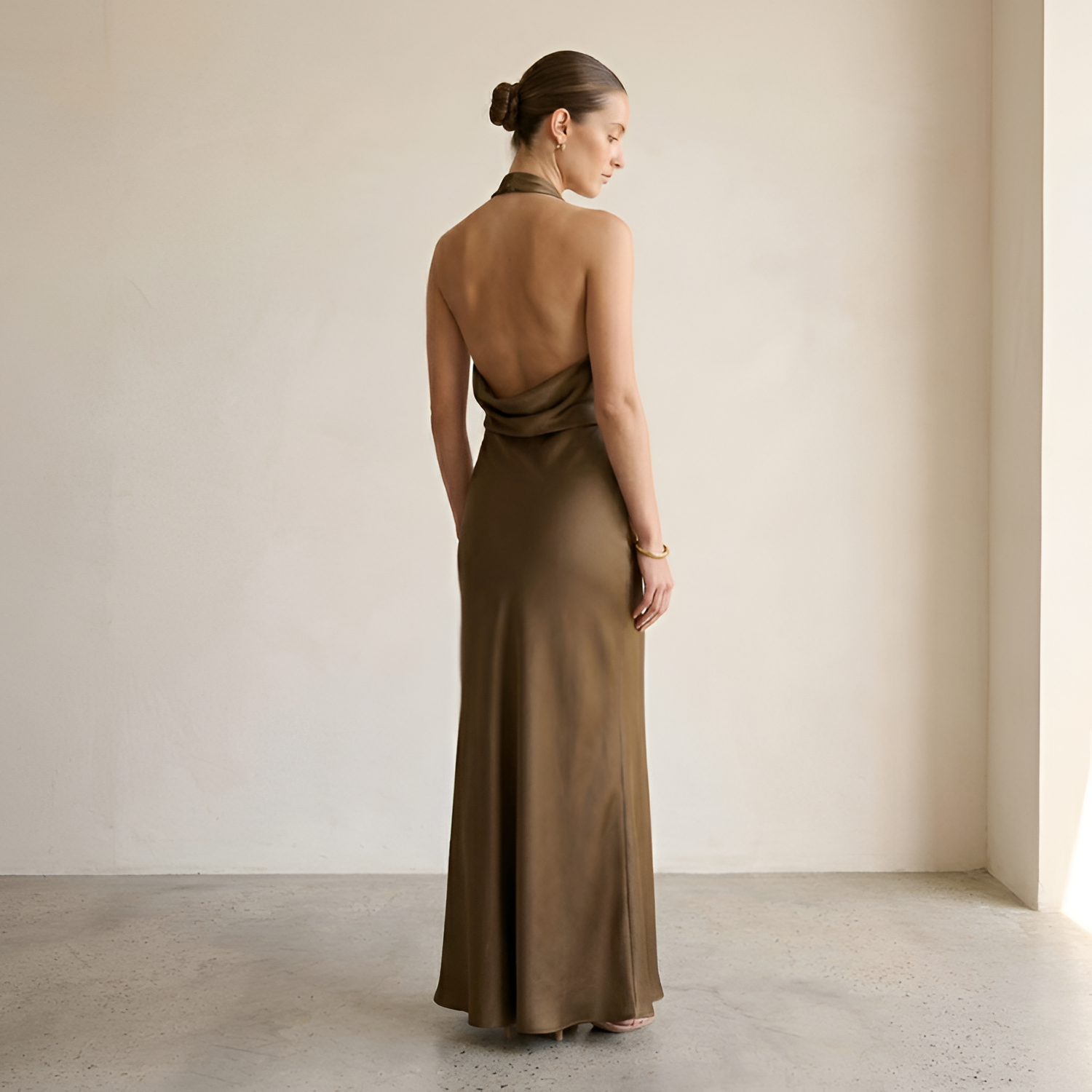Women's Cowl Neck Backless Halter Maxi Dress - Formal Wear