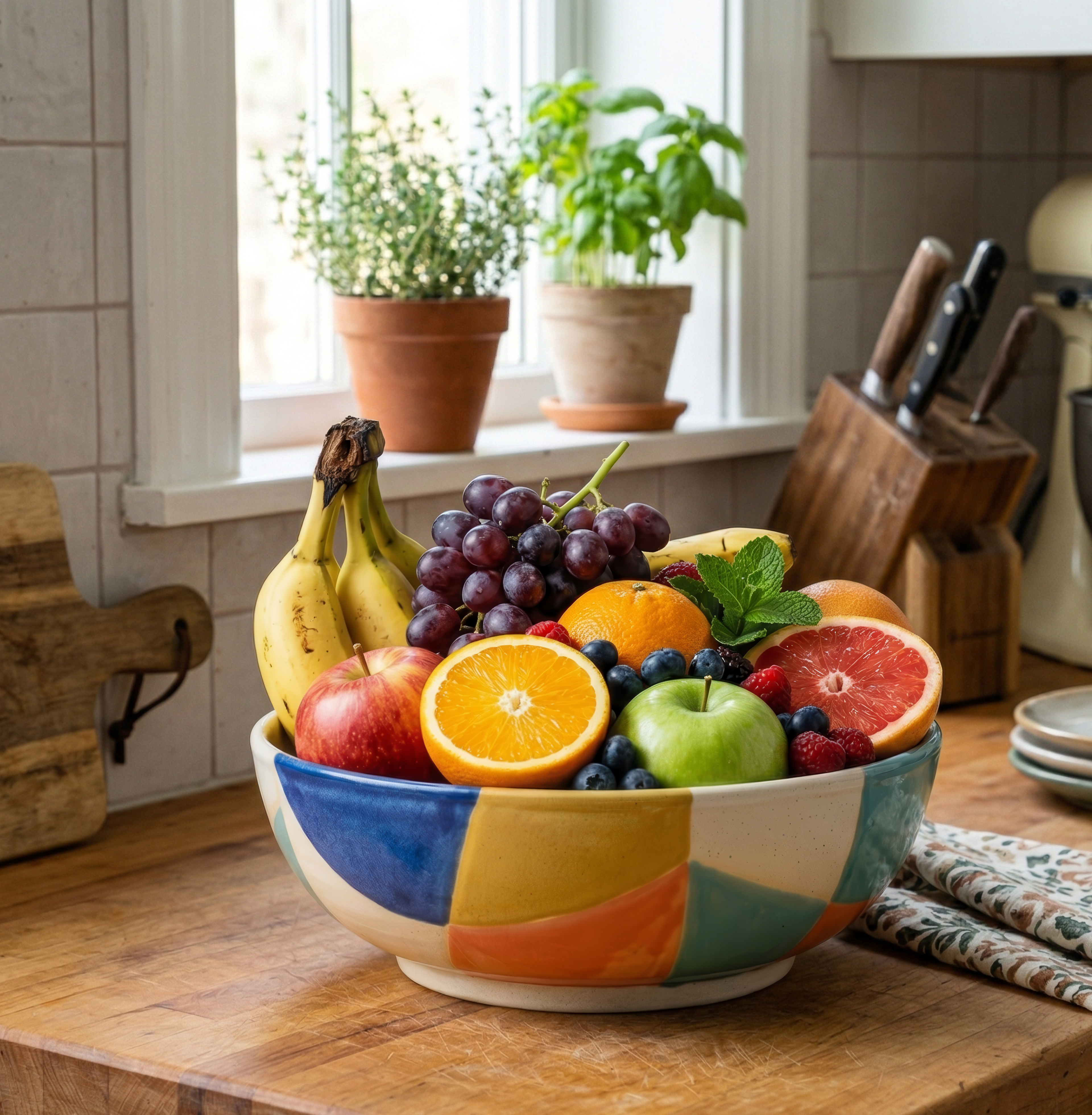 Colorful Geometric Ceramic Fruit Bowl